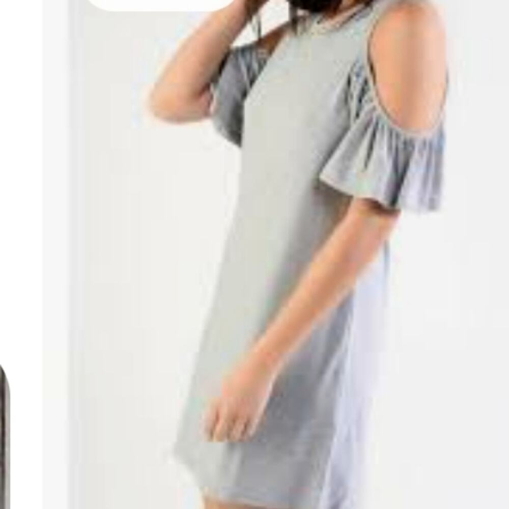 ONE STATE NEW MEDIUM COLD SHOULDER GRAY FLUTTER SLEEVE SUMMER DRESS